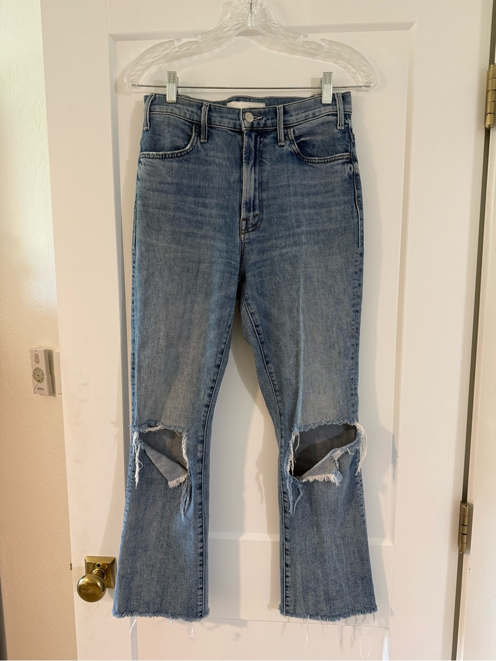 MOTHER Denim High-Rise Distressed Straight Leg Jeans - Size 27